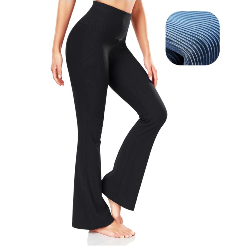 NWT Flare Pants Black Ribbed Sz L